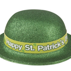 Chapeau plastique melon adulte - paillettes - vert St Patrick