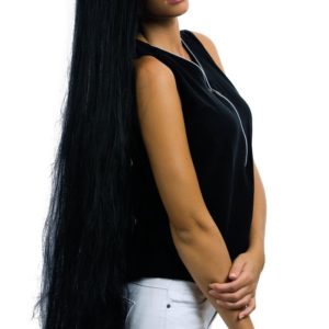 Perruque MORTICIA - longue raide - 1 m - noir