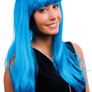 Perruque LOLA - longue raide ‡ frange - turquoise