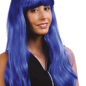 Perruque LOLA - longue raide ‡ frange - bleu