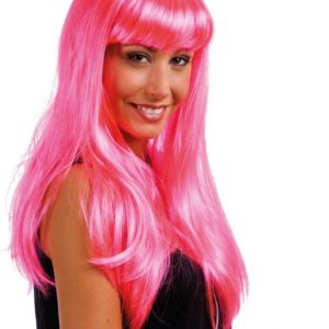 Perruque LOLA - longue raide ‡ frange - rose