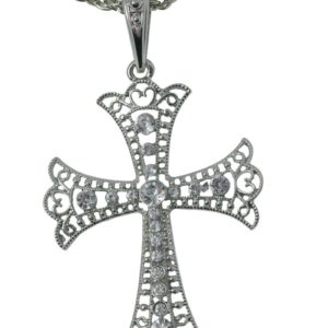 Collier croix fausses pierres blanches - mÈtal - h. 8 cm