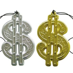 Collier dollar plastique - or et argent assortis - h. 27 cm