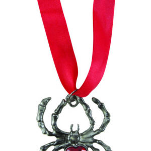 Collier araignÈe pierre rouge - mÈtal - 8 cm
