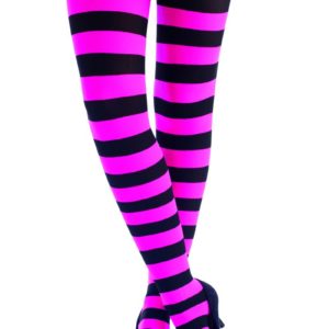 Collant opaque - rayÈ noir et rose fluo