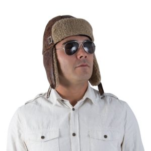 Chapeau d'aviateur simili cuir et fourrure adulte - marron