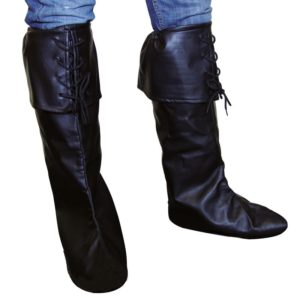 Cache bottes avec revers et lacets - simili cuir noir - la paire