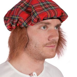 BÈret Ècossais en tissu adulte avec cheveux