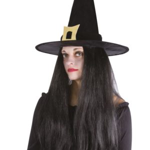 Chapeau sorciËre adulte - tissu suÈdÈ noir - boucle dorÈe