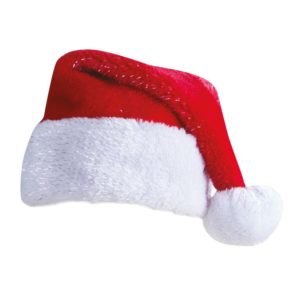 Bonnet de PËre NoÎl peluche rouge filaments argent