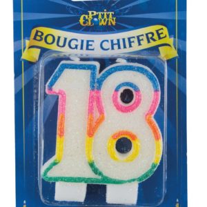 Bougie chiffre arc-en-ciel ‡ paillettes - 18
