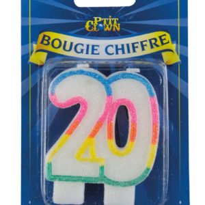 Bougie chiffre arc-en-ciel ‡ paillettes - 20