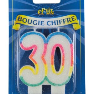 Bougie chiffre arc-en-ciel ‡ paillettes - 30