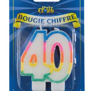 Bougie chiffre arc-en-ciel ‡ paillettes - 40