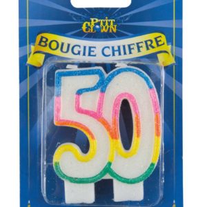 Bougie chiffre arc-en-ciel ‡ paillettes - 50