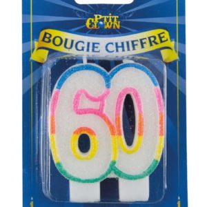 Bougie chiffre arc-en-ciel ‡ paillettes - 60