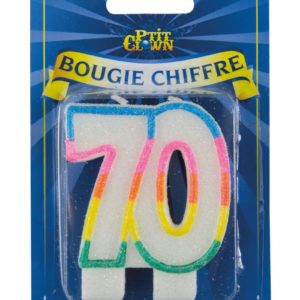 Bougie chiffre arc-en-ciel ‡ paillettes - 70