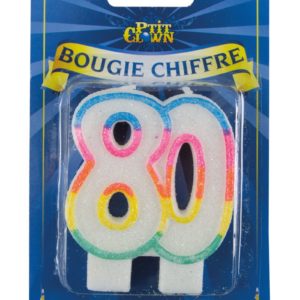 Bougie chiffre arc-en-ciel ‡ paillettes - 80