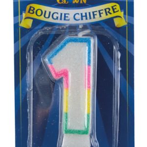 Bougie chiffre arc-en-ciel ‡ paillettes - 1