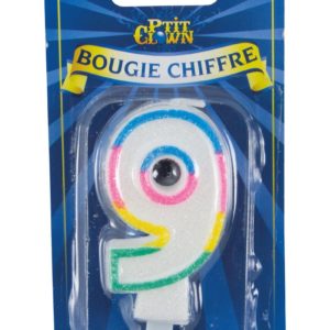 Bougie chiffre arc-en-ciel ‡ paillettes - 9