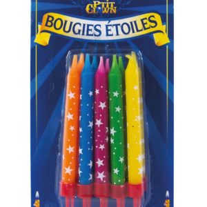 Bougie anniversaire avec Ètoiles - couleurs assorties - Blister de 10