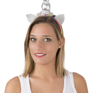 Serre-tÍte licorne argent et arc-en-ciel