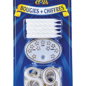 Blister de 10 bougies + 10 chiffres avec socle en plastique