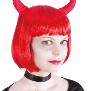 Perruque diablesse - carrÈ avec cornes - rouge