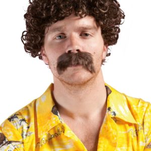 Perruque et moustache LUCIEN - courte frisÈe - marron