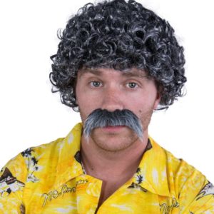 Perruque et moustache LUCIEN - courte frisÈe - gris