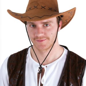 Chapeau imitation nubuck cow boy avec surpiq˚res adulte - marron