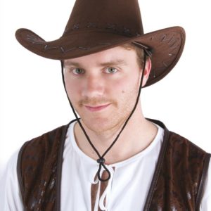 Chapeau imitation nubuck cow boy avec surpiq˚res adulte - marron foncÈ