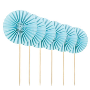 Pique Èventail papier - sachet de 6 - bleu - h. 13 cm