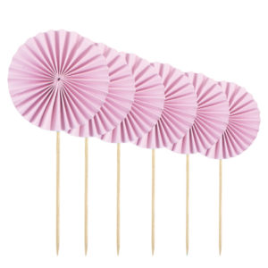 Pique Èventail papier - sachet de 6 - rose - h. 13 cm