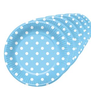 Assiette carton - dia 22 cm - bleu ciel ‡ pois blancs - sachet de 6