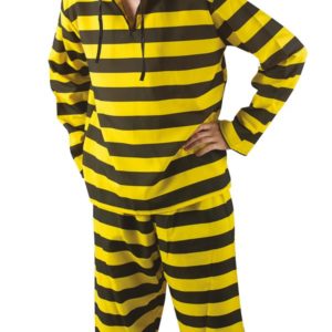 Costume adulte luxe prisonnier noir et jaune - taille unique