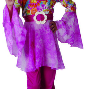 Costume enfant hippie fille rose - S