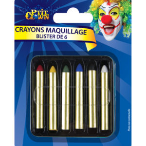 Crayon maquillage - blister de 6 (1.6 gr) - rouge, jaune, vert, bleu, noir et blanc