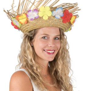 Chapeau paille hawaÔen adulte - naturel avec fleurs
