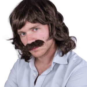 Perruque et moustache JOHN - longue - marron