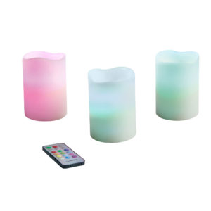 set de 3 bougies cire LED multicolore