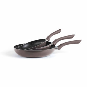 Set de 3 poéles taupe aspect pierre