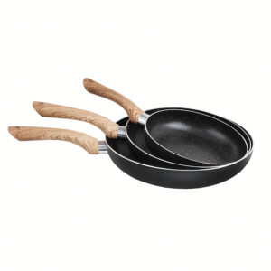 Set de 3 poéles aspect pierre et bois