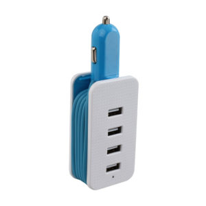Adaptateur allume-cigare 4 USB bleu