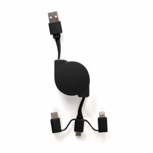 Càble USB rètractable 3 en 1 noir