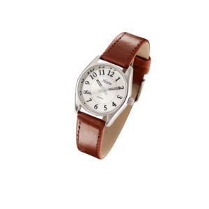 Montre dame cuir brun, cadran argentè