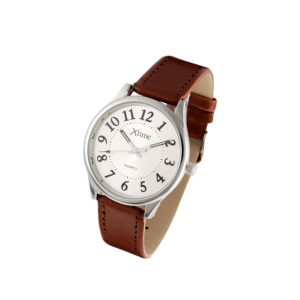 Montre homme cuir brun, cadran argentè