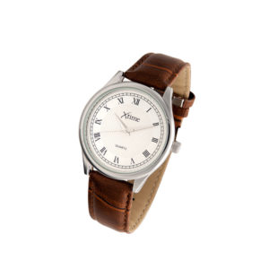 Montre homme cuir brun, cadran argentè