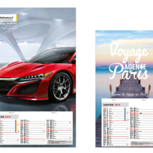 CALENDRIERS PLAQUES 1 VUE SUR DOS CARTON CRÉATION 2019