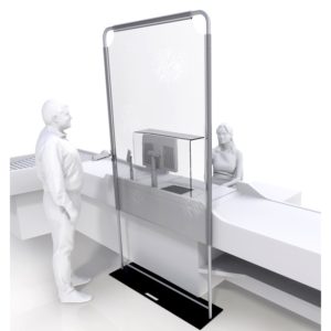 Stand avec structure en aluminium, et affiche en PVC transparent.